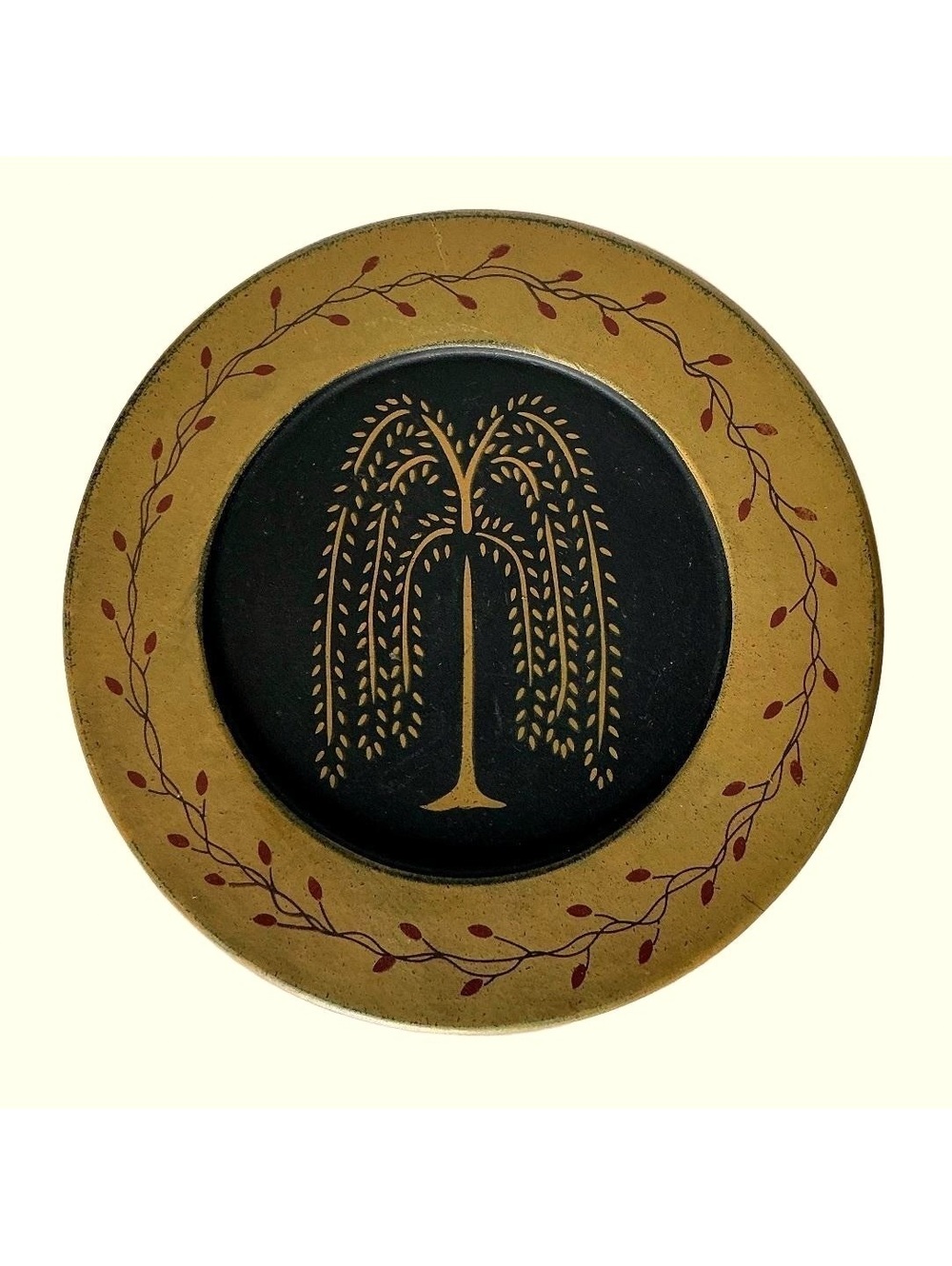 11” Vintage Rustic Farm Cottage Decorative Plate Pip Berries Weeping Willow Tree